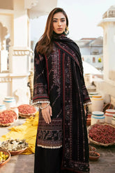 QALAMKAR - 3PC DHANAK EMBROIDERED SHIRT WITH CHIFFON EMBROIDERED DUPATTA AND TROUSER - HZG2334